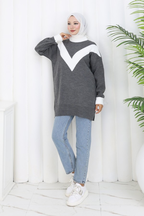 Desenli Triko Tunik S3017 Antrasit Desenli Triko Tunik S3017 Antrasit