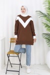 Desenli Triko Tunik S3017 Kahverengi
