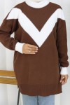 Desenli Triko Tunik S3017 Kahverengi