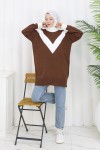 Desenli Triko Tunik S3017 Kahverengi
