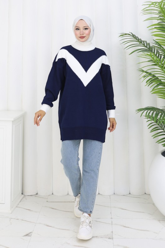 Desenli Triko Tunik S3017 Lacivert