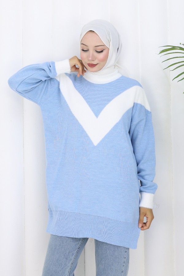Desenli Triko Tunik S3017 Mavi Desenli Triko Tunik S3017 Mavi