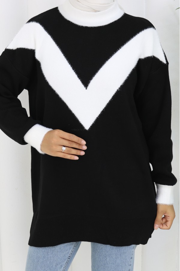 Desenli Triko Tunik S3017 Siyah Desenli Triko Tunik S3017 Siyah
