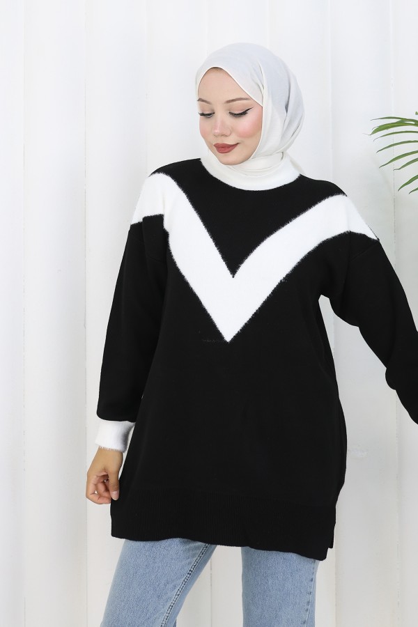 Desenli Triko Tunik S3017 Siyah Desenli Triko Tunik S3017 Siyah