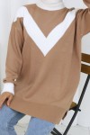Desenli Triko Tunik S3017 Vizon Desenli Triko Tunik S3017 Vizon
