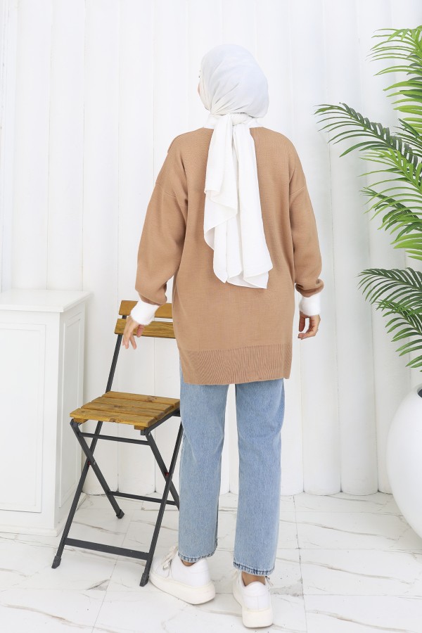 Desenli Triko Tunik S3017 Vizon Desenli Triko Tunik S3017 Vizon