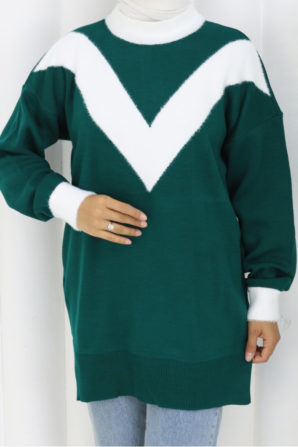 Desenli Triko Tunik S3017 Zümrüt Yeşili Desenli Triko Tunik S3017 Zümrüt Yeşili