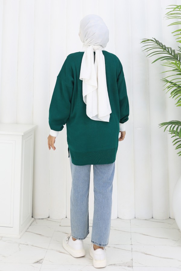 Desenli Triko Tunik S3017 Zümrüt Yeşili Desenli Triko Tunik S3017 Zümrüt Yeşili