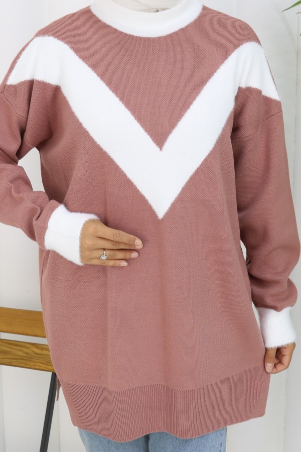 Desenli Triko Tunik S3017 Gül Desenli Triko Tunik S3017 Gül