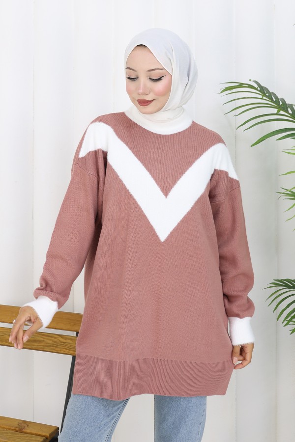 Desenli Triko Tunik S3017 Gül Desenli Triko Tunik S3017 Gül