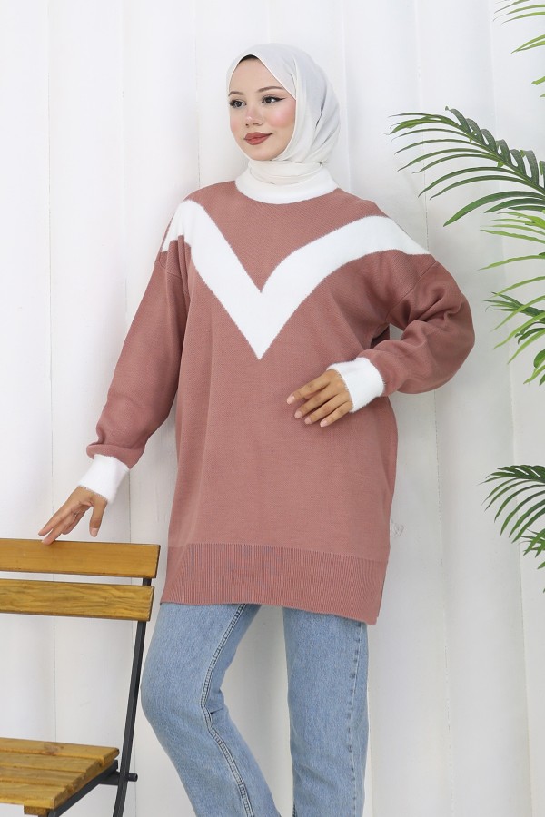 Desenli Triko Tunik S3017 Gül Desenli Triko Tunik S3017 Gül