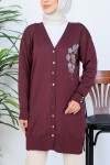 Nakış Detaylı Boncuk İşlemeli Merserize Hırka N3280 Mürdüm