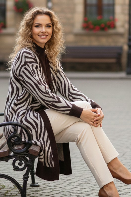 Desenli Tesettür Hırka N3286 Kahverengi