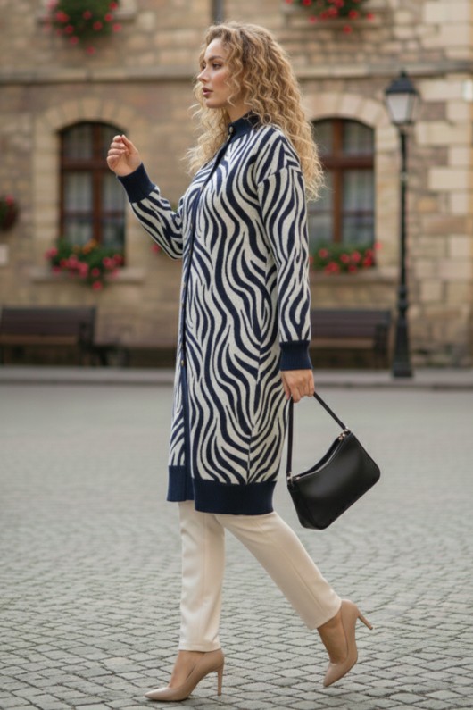 Desenli Tesettür Hırka N3286 Lacivert