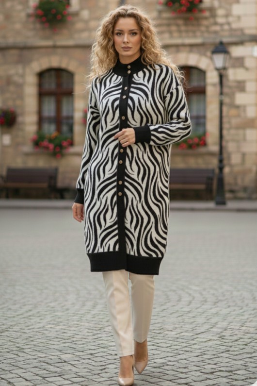 Desenli Tesettür Hırka N3286 Siyah