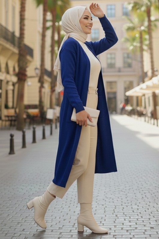 Cepli Uzun Triko Hırka R7145 Lacivert