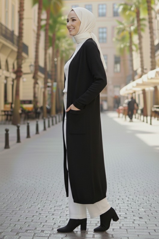 Cepli Uzun Triko Hırka R7145 Siyah