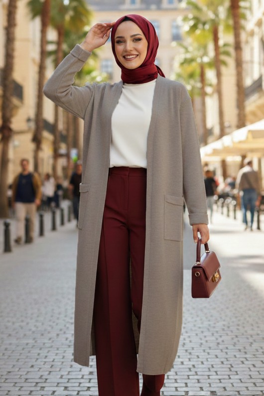 Cepli Uzun Triko Hırka R7145 Vizon