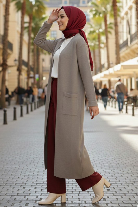 Cepli Uzun Triko Hırka R7145 Vizon