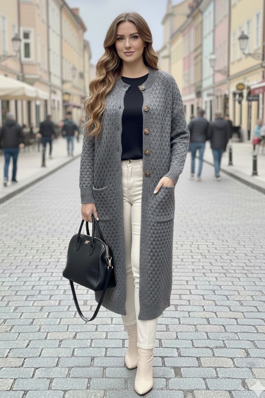 Cepli Desenli Uzun Triko Hırka R4278 Antrasit