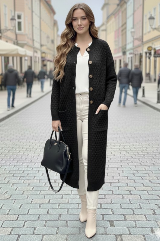 Cepli Desenli Uzun Triko Hırka R4278 Siyah