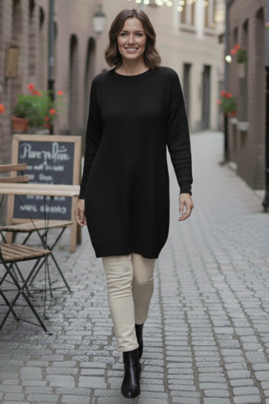 Kolu Düğmeli Triko Kazak R4474 Siyah Kolu Düğmeli Triko Kazak R4474 Siyah