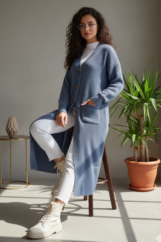 Cepli Uzun Triko Hırka R2892 İndigo