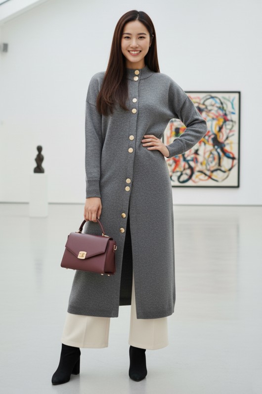 Düğmeli Uzun Triko Hırka R4413 Antrasit Düğmeli Uzun Triko Hırka R4413 Antrasit