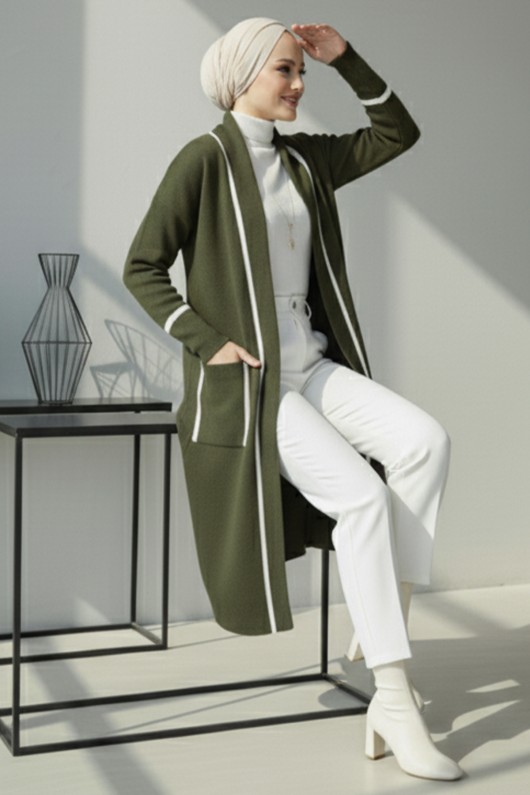 Cepli Uzun Triko Hırka R7065 Haki