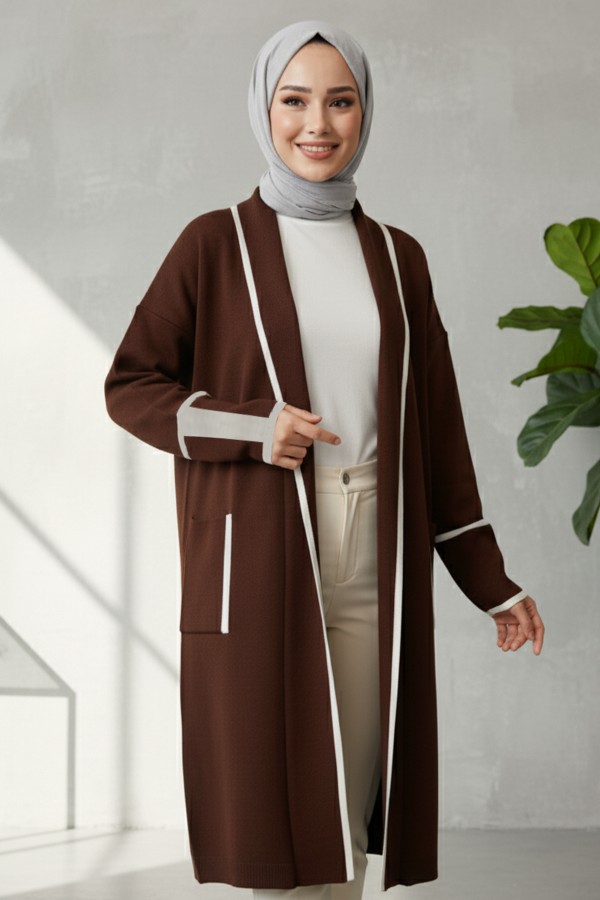 Cepli Uzun Triko Hırka R7065 Kahverengi