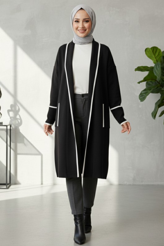 Cepli Uzun Triko Hırka R7065 Siyah