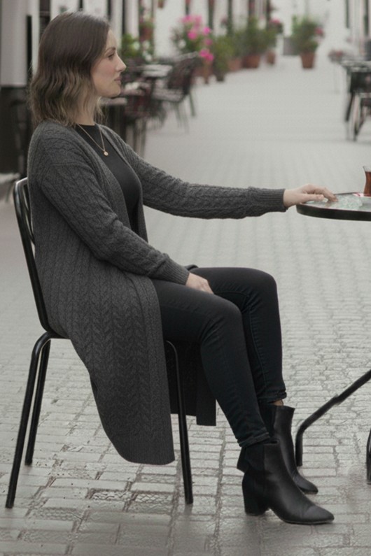 Örgü Desenli Uzun Triko Hırka R4251 Antrasit Örgü Desenli Uzun Triko Hırka R4251 Antrasit