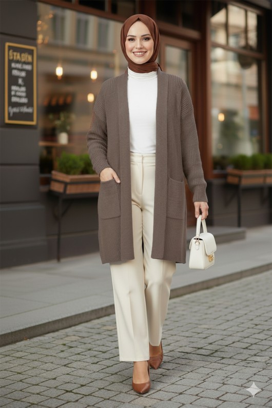 Cepli Triko Hırka R4442 Camel