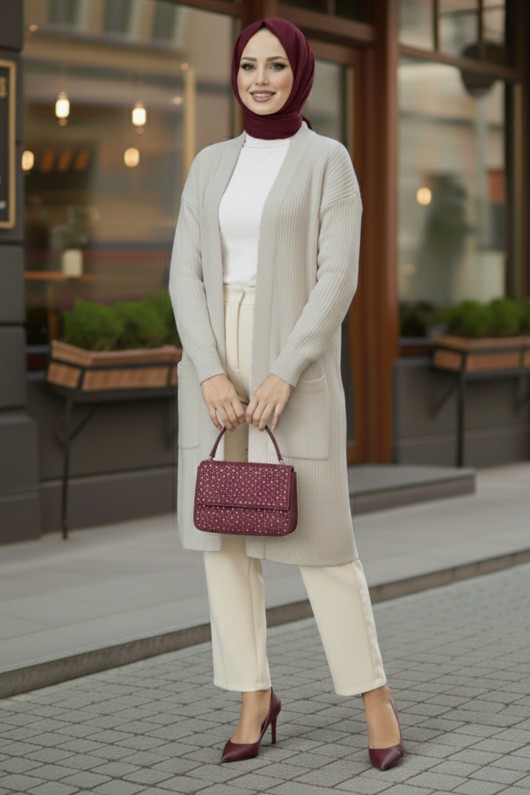 Cepli Triko Hırka R4442 Ekru