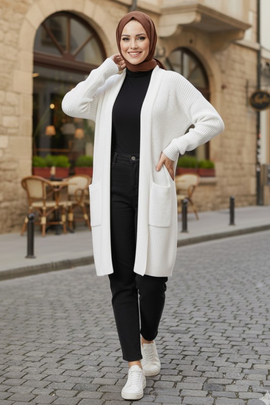 Cepli Triko Hırka R4442 Taş Rengi