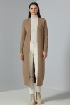 Örgü Desenli Uzun Triko Hırka R2817 Camel