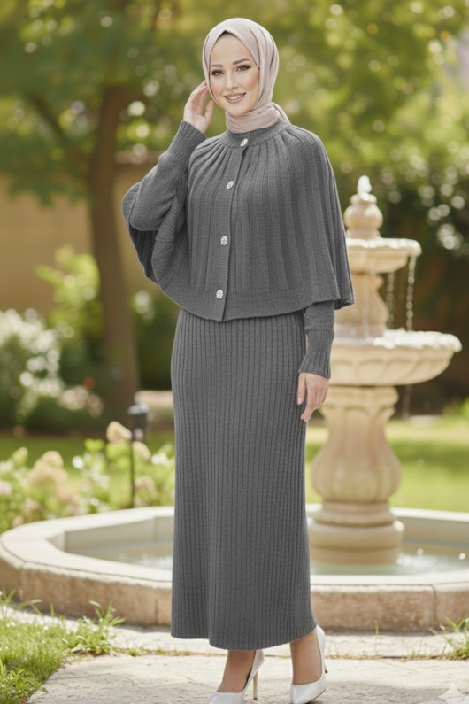 Bolerolu Triko Elbise R4478 Antrasit Bolerolu Triko Elbise R4478 Antrasit