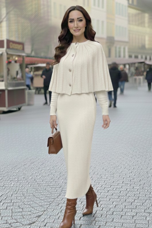 Bolerolu Triko Elbise R4478 Ekru Bolerolu Triko Elbise R4478 Ekru