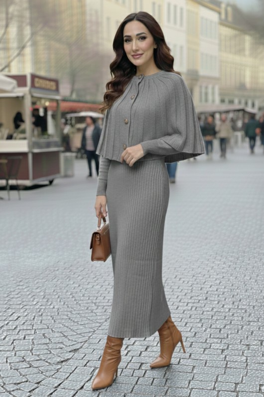 Bolerolu Triko Elbise R4478 Gri Bolerolu Triko Elbise R4478 Gri