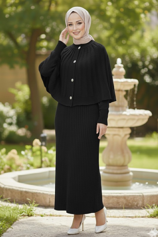 Bolerolu Triko Elbise R4478 Siyah Bolerolu Triko Elbise R4478 Siyah