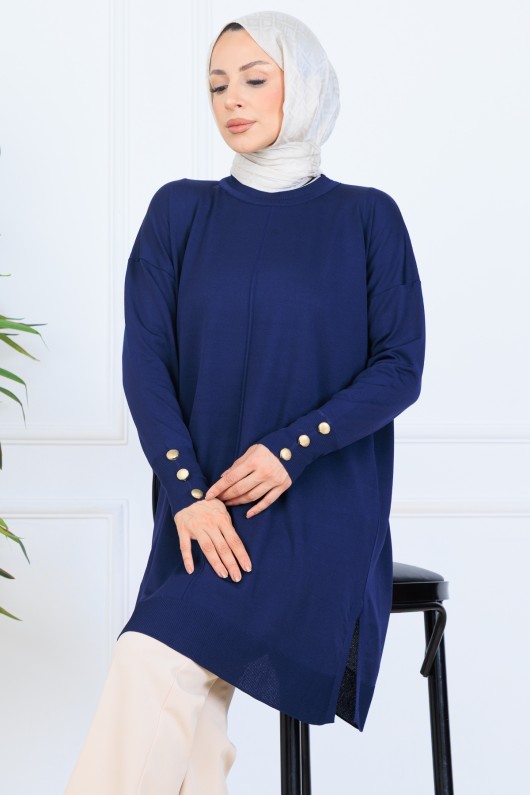 Kolu Düğmeli Triko Tunik N7005 Lacivert