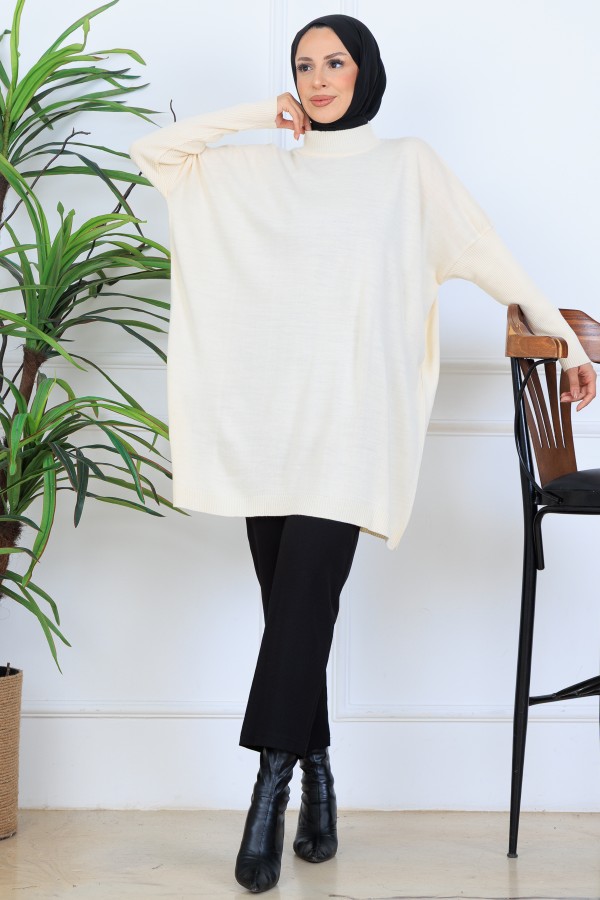 Triko Tunik N7083 Taş Rengi