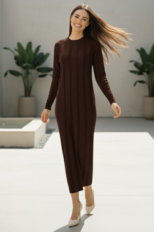 Triko Elbise N7050 Kahverengi