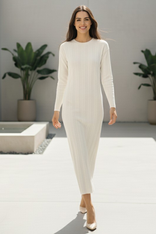 Triko Elbise N7050 Taş Rengi