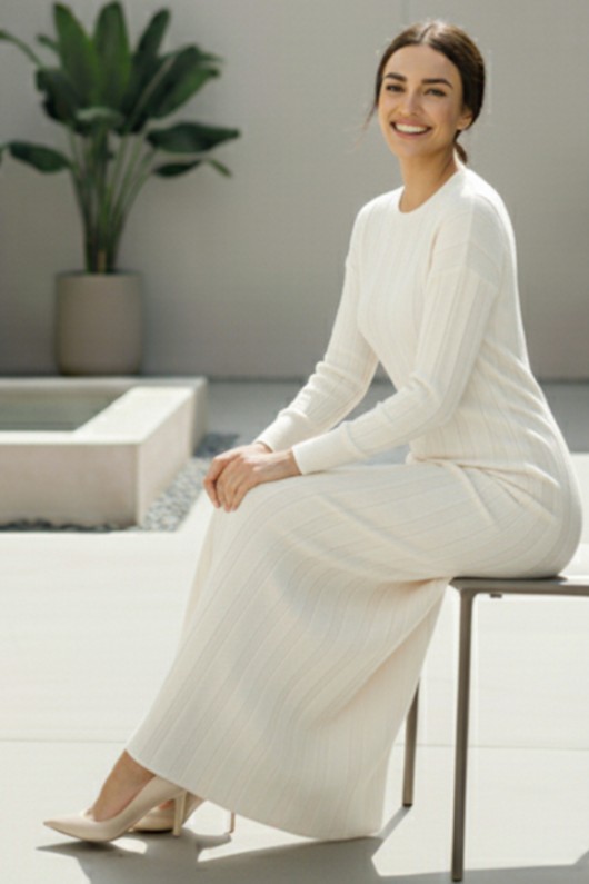 Triko Elbise N7050 Taş Rengi Triko Elbise N7050 Taş Rengi