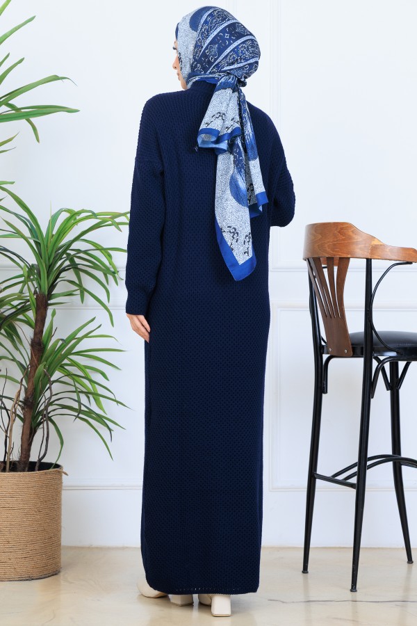 Örgülü Triko Elbise N7074 Lacivert Örgülü Triko Elbise N7074 Lacivert