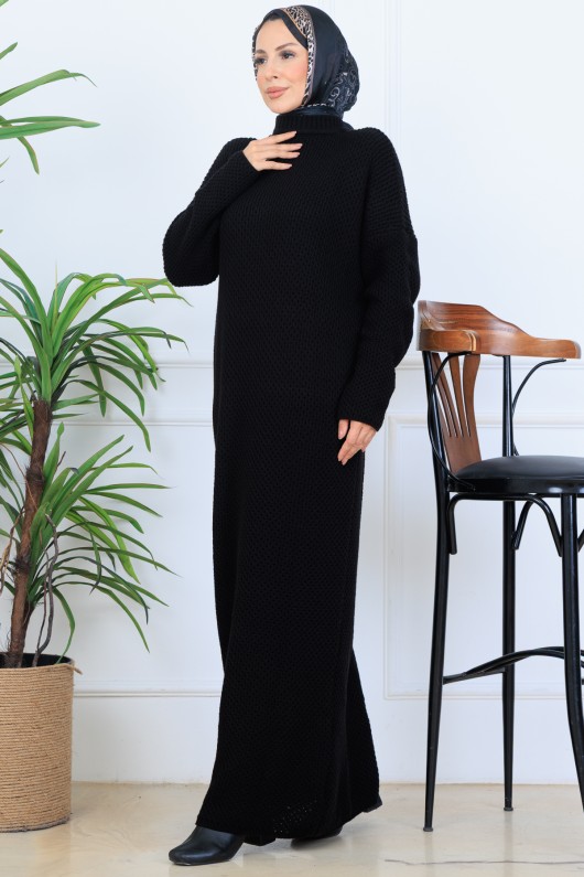 Örgülü Triko Elbise N7074 Siyah