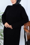 Örgülü Triko Elbise N7074 Siyah Örgülü Triko Elbise N7074 Siyah