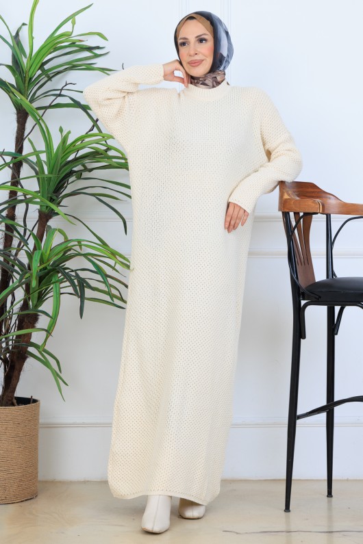Örgülü Triko Elbise N7074 Taş Rengi