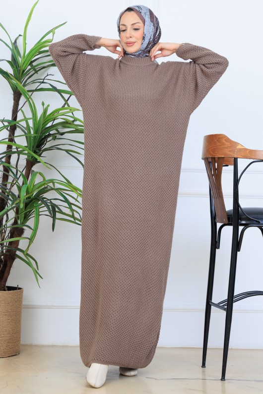 Örgülü Triko Elbise N7074 Vizon